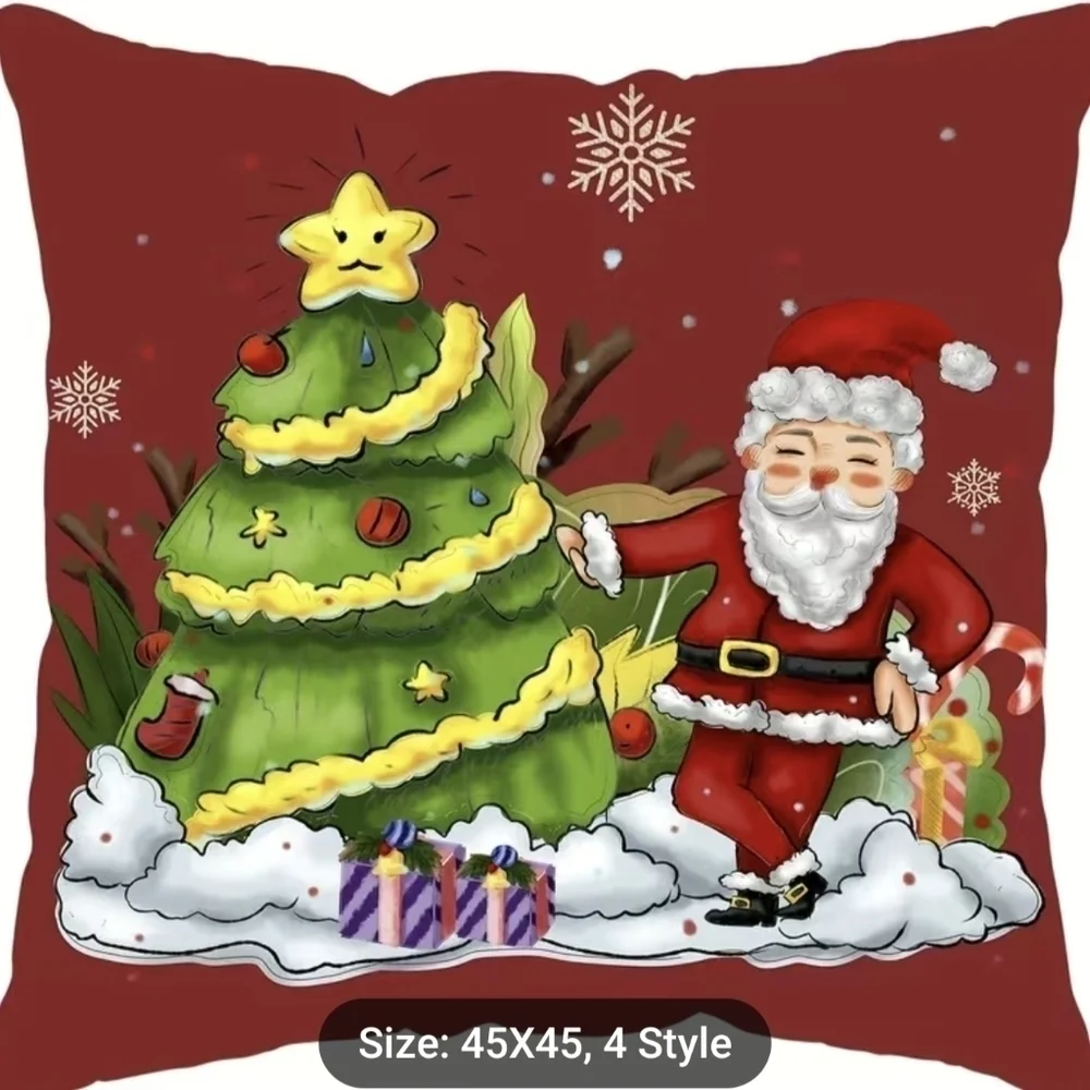 New 1pc, Christmas Square Cushion Cover, Santa Reindeer Gift  18